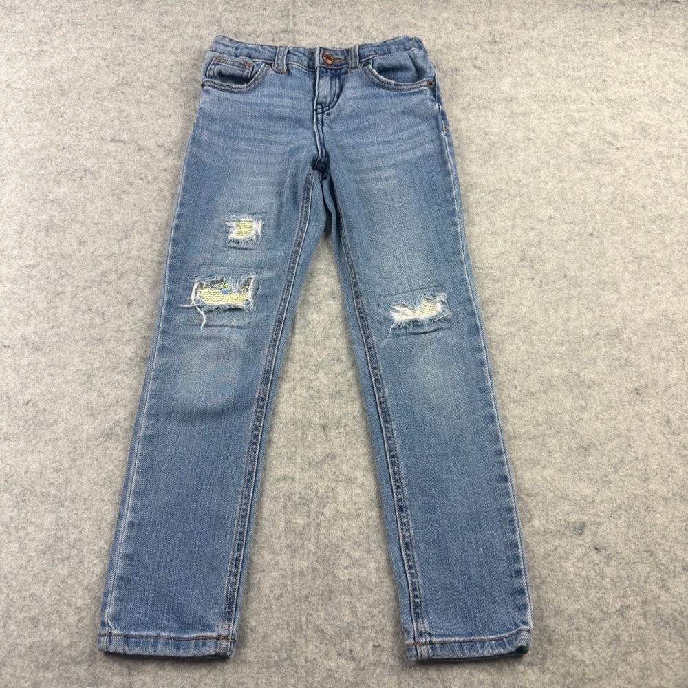 Cat & Jack Girls Distressed Skinny Jeans Size 6 Sequin Patches